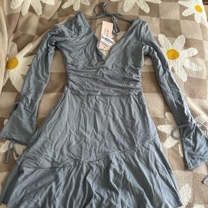 Ruched A line Mini Dress in Blue